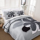 Vintage Delicate Grey floaral Pattern 3 Pc Bedspread & Pillow Cover Set - Front View