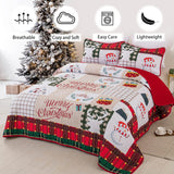 Festive snowman merry Christmas Queen Bedspread Set - Side View