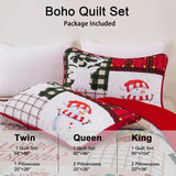 Festive snowman merry Christmas Queen Bedspread Set - Close-Up Angle