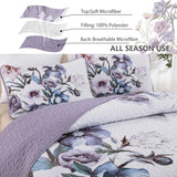 Romantic Wildflower Soft Cozy 3 Pc Bedspread & Pillow Cover Set - Rear View