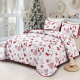 Snowflake Pattern nordic Christmas Queen Bedspread Set - Front View