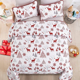 Snowflake Pattern nordic Christmas Queen Bedspread Set - Side View