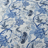 Blossoming Peony Garden blue white 3 Pc Bedspread & Pillow Cover Set - Close-Up Angle