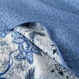 Blossoming Peony Garden blue white 3 Pc Bedspread & Pillow Cover Set - Low Angle
