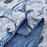 Blossoming Peony Garden blue white 3 Pc Bedspread & Pillow Cover Set - Extra Image