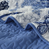 Blossoming Peony Garden blue white 3 Pc Bedspread & Pillow Cover Set - Extra Image