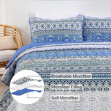 Blue teak Sunrise Floral Lightweight 3 Pc Bedspread & Pillow Cover Set - Side View