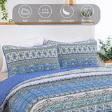 Blue teak Sunrise Floral Lightweight 3 Pc Bedspread & Pillow Cover Set - Top-Down View