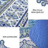 Blue teak Sunrise Floral Lightweight 3 Pc Bedspread & Pillow Cover Set - Rear View