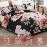 Botanical Evergreen Floral Cozy 3 Pc Bedspread & Pillow Cover Set - Side View