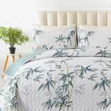 Soft leafey bloom Quilted 3 Pc Bedspread & Pillow Cover Set - Front View