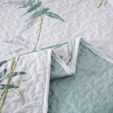 Soft leafey bloom Quilted 3 Pc Bedspread & Pillow Cover Set - Rear View