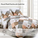 Gleaming rust brown colo patchwork 3 Pc XL Bedspread & Pillow Cover Set - Front View
