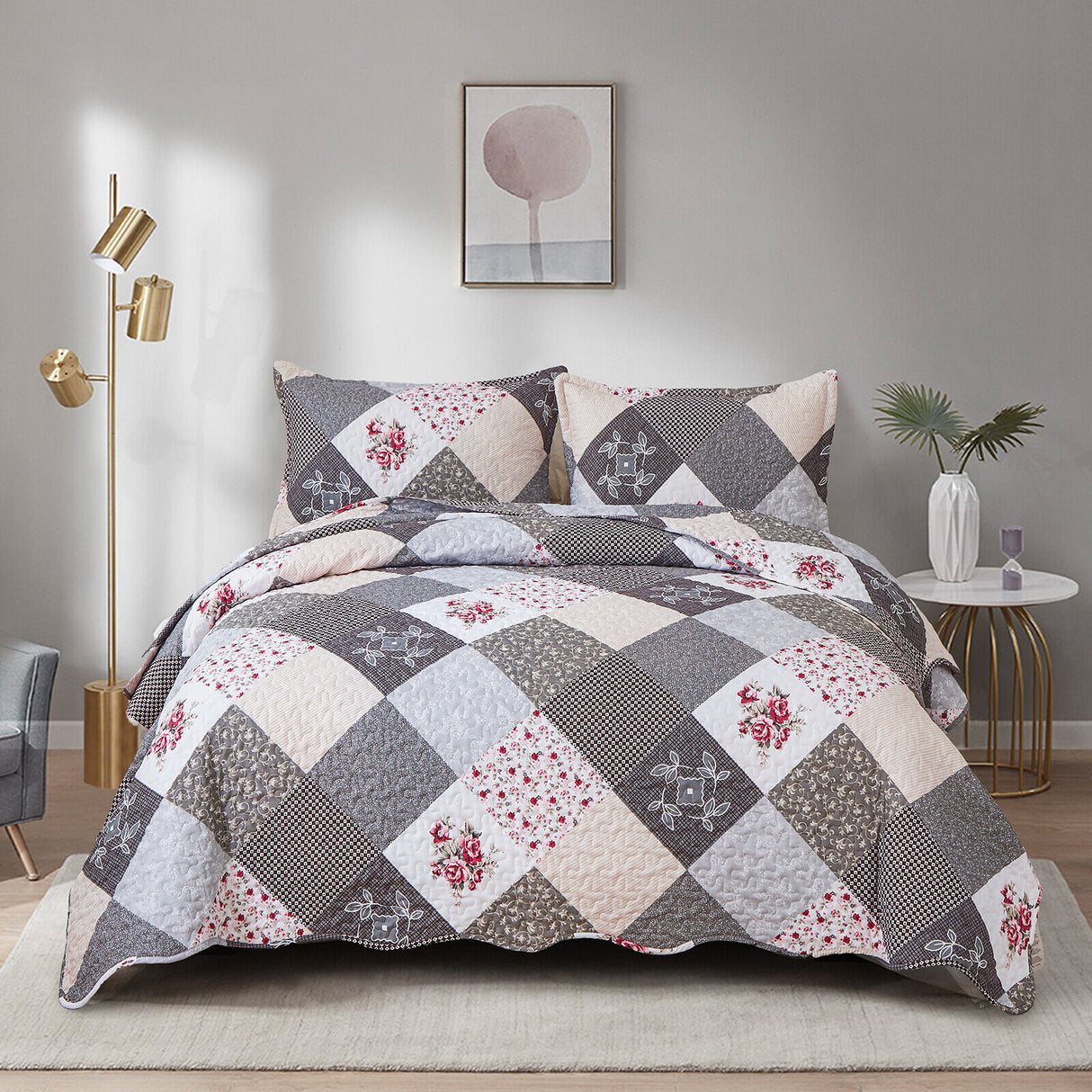 Refreshing multicolo Bloom Lightweight 3 Pc Bedspread & Pillow Cover Set