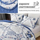 Rich white blue Elegant 3 Pc Bedspread & Pillow Cover Set - 45-Degree Angle