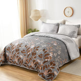 Gleaming rust grey Floral 3 Pc Bedspread & Pillow Cover Set - Front View