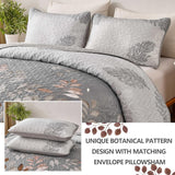 Gleaming rust grey Floral 3 Pc Bedspread & Pillow Cover Set - Top-Down View