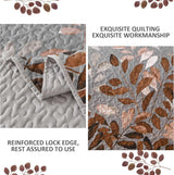 Gleaming rust grey Floral 3 Pc Bedspread & Pillow Cover Set - 45-Degree Angle
