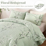 Chic green Floral Quilted 3 Pc Bedspread & Pillow Cover Set - 45-Degree Angle