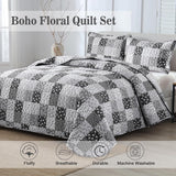 Autumn patchwork B/W Pattern 3 Pc Bedspread & Pillow Cover Set - Front View