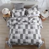 Autumn patchwork B/W Pattern 3 Pc Bedspread & Pillow Cover Set - Close-Up Angle