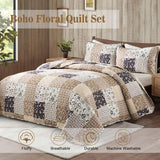 Rustic Countryside Daisy Quilted 3 Pc Bedspread & Pillow Cover Set - Front View