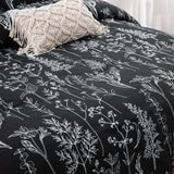 Floral Leaves Comforter Set, King Size, Microfiber Quilted Bedding with Pillowcase - Top-Down View
