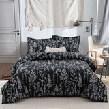 Floral Leaves Comforter Set, King Size, Microfiber Quilted Bedding with Pillowcase - Rear View