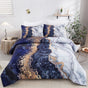 Blue Marble Comforter Set, King Size, Retro Watercolor 3-Piece Bedding Ensemble