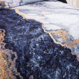 Blue Marble Comforter Set, King Size, Retro Watercolor 3-Piece Bedding Ensemble - Top-Down View