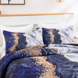 Blue Marble Comforter Set, King Size, Retro Watercolor 3-Piece Bedding Ensemble - 45-Degree Angle