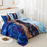 Blue Marble Comforter Set, King Size, Retro Watercolor 3-Piece Bedding Collection - Front View