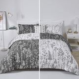 Floral Comforter Set, King Size, Black White Floral Pattern Reversible Bedding - Front View