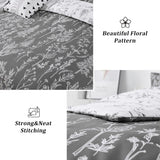 Floral Comforter Set, King Size, Black White Floral Pattern Reversible Bedding - 45-Degree Angle