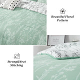 Floral Comforter Set, King Size, Green White Floral Pattern Reversible Bedding - 45-Degree Angle