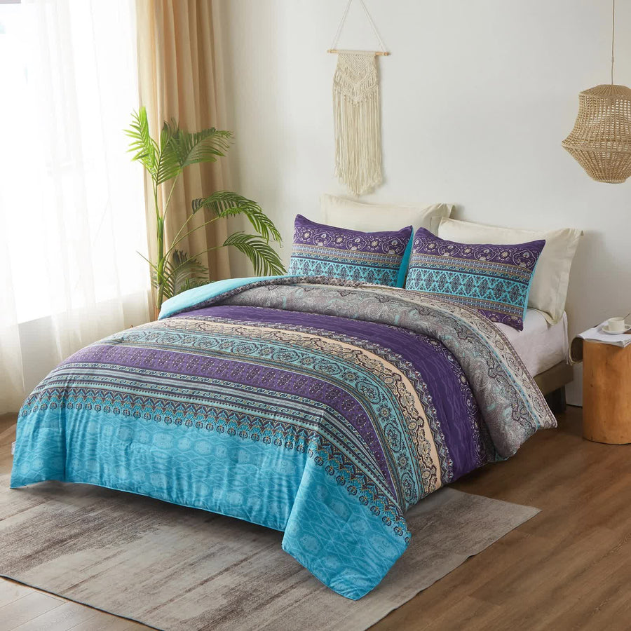 Boho Glow Teal Bedding – 3‑Piece Comforter Set for Relaxed Spaces