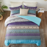 Boho Glow Teal Bedding – 3‑Piece Comforter Set for Relaxed Spaces - Rear View