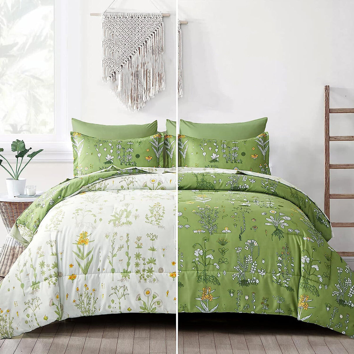 Vintage Delicate green bloom 3 Pc Comforter & Pillow Cover Set