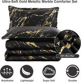 Black Gold Metallic Marble Comforter Set, King Size, Foil Print Glitter 3-Piece Bedding - Side View