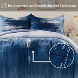 Ombre Blue Comforter Set, King Size, Gradient Blue Grey 3-Piece Boho Bedding - Top-Down View