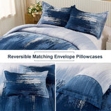 Ombre Blue Comforter Set, King Size, Gradient Blue Grey 3-Piece Boho Bedding - 45-Degree Angle