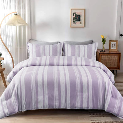 Midnight Calm stripes purple 3‑Piece Bedding – Cozy comforter Style