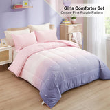 Girls Comforter Set, King Size, Ombre Pink Purple Rainbow 3-Piece Bedding Collection - Front View