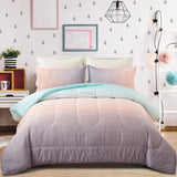 Ombre Blue Pink Rainbow Queen Size Girls 3-Piece Comforter Bedding Set