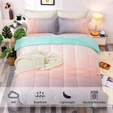 Ombre Blue Pink Rainbow Queen Size Girls 3-Piece Comforter Bedding Set