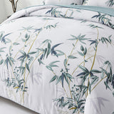 Floral Leaves Comforter Set, King Size, Quilted Bedding with Pillowcases - Top-Down View