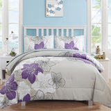 Floral Comforter Set, King Size, Purple Floral 3-Piece Bedding, Lightweight Microfiber - Front View