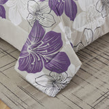 Floral Comforter Set, King Size, Purple Floral 3-Piece Bedding, Lightweight Microfiber - Top-Down View