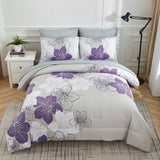 Floral Comforter Set, King Size, Purple Floral 3-Piece Bedding, Lightweight Microfiber - Close-Up Angle