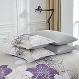 Floral Comforter Set, King Size, Purple Floral 3-Piece Bedding, Lightweight Microfiber - Low Angle